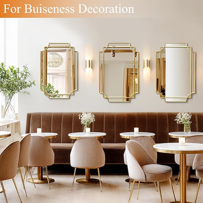 36 * 24 Beveled Gold Rectangular Mirror for Wall, Traditional Art Decorative Vanity Mirror for Bathroom Living Room Bedroom Kitchen Entrance