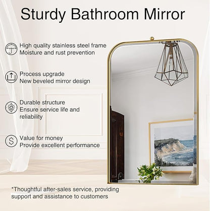 POZINO Brushed Gold Beveled Mirror, 20"x30" Bathroom Vanity Mirror with Stainless Steel Frame, Modern Rectangle Aesthetic Wall Mirrors for Entryway Hallway Bedroom Living Room Fireplace