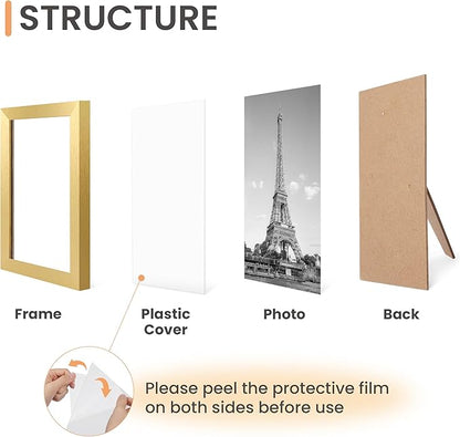 upsimples 10 Pack Picture Frames Collage Wall Decor for Mounting or Tabletop Display, Photo Gallery Frame Set for Family, Multi Sizes Including 8x10, 5x7, 4x6, Gold