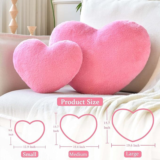 XVTRU Peach Pink Heart Pillows, Cute Heart Decorative Pillow, Heart Shaped Throw Pillows for Bed, Faux Rabbit Fur Plush Hoom Decor Pillow Cushion for Chair Sofa Living Room (Large-19.6"x15.7")