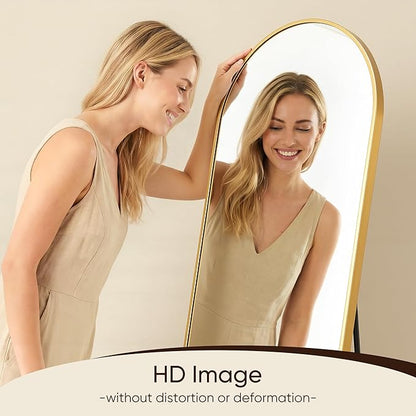Antok Full Length Mirror, 58"x21" Floor Mirror, Arched Floor Standing Freestanding Arch Full Body Mirrors with Stand for Bedroom, Hanging Mounted for Living Room Cloakroom,Gold