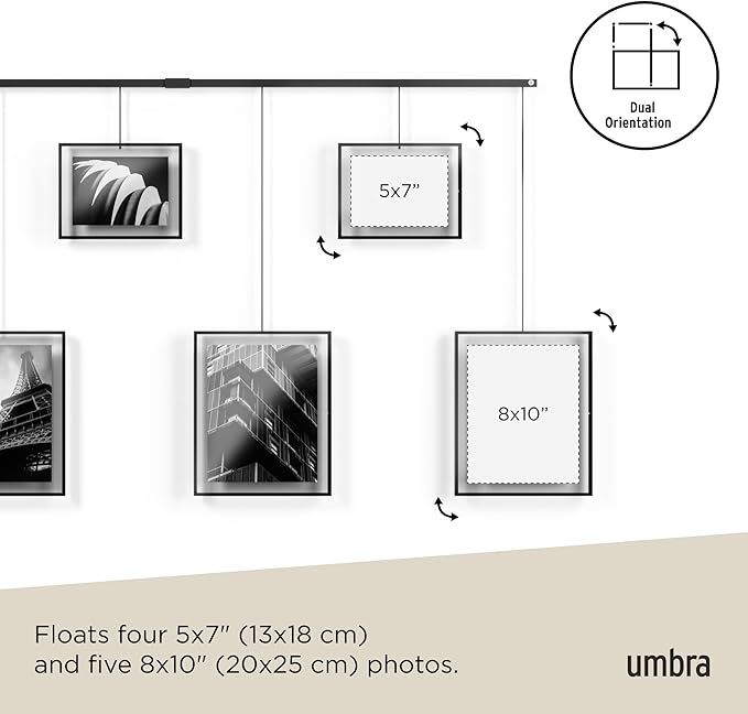 Umbra Exhibit Picture Frame Gallery Set, Adjustable Wall Collage Displays Nine Photos (Four 5x7" and Five 8x10"), Set of 9, Black