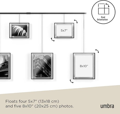 Umbra Exhibit Picture Frame Gallery Set, Adjustable Wall Collage Displays Nine Photos (Four 5x7" and Five 8x10"), Set of 9, Black