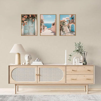 KAIRNE Italy Amalfi Coast Cityscape Framed Canvas Wall Art Set,Neutral Italian Mediterranean Wall Decor,Greece Island Landscape Wall Painting,Florida Beach Artwork for Living Room,Bedroom-12 x16 x3