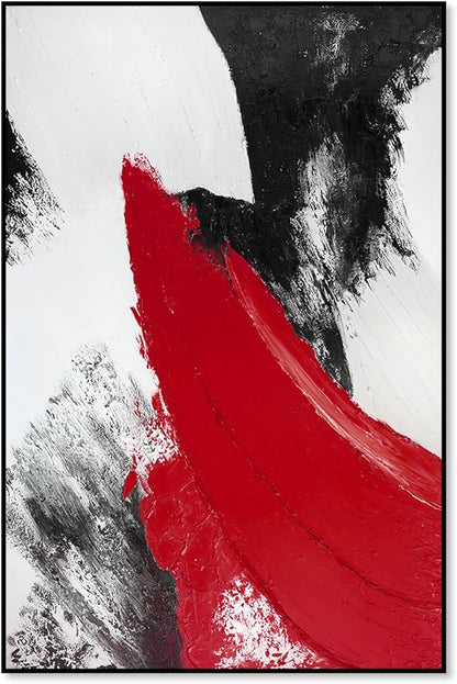 YPY Red Abstract Canvas Wall Art: Large Black and White Pictures Modern Minimalist Paintings Print Poster for Living Room Bedroom Bathroom Office Home Wall Decor 24"x36"