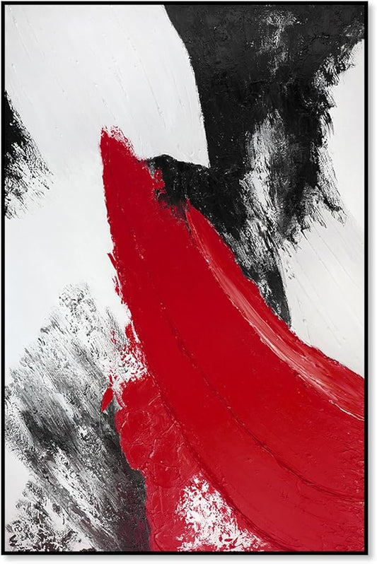 YPY Red Abstract Canvas Wall Art: Large Black and White Pictures Modern Minimalist Paintings Print Poster for Living Room Bedroom Bathroom Office Home Wall Decor 24"x36"