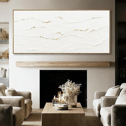 WINKAILIN White and Gold Canvas Wall Art Textured With Framed Posters Pictures Abstract Minimalist Wall Art Extra Large Contemporary Artwork for Office Living Room Entryway Home Decor 32x70 Inch
