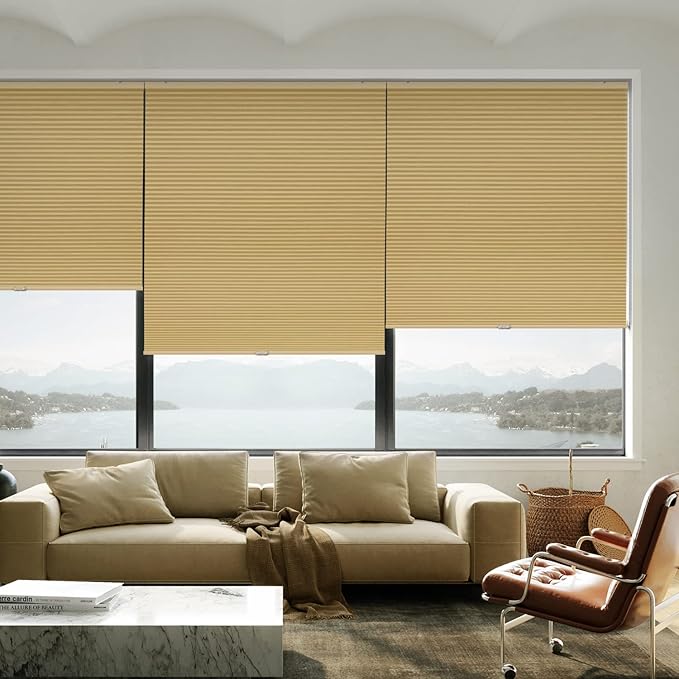 LazBlinds Cordless Cellular Shades, Blackout Room Darkening Custom Cut to Size Honeycomb Shades Thermal Insulation Noise Reduction Blinds for Windows, Yellowish-Brown