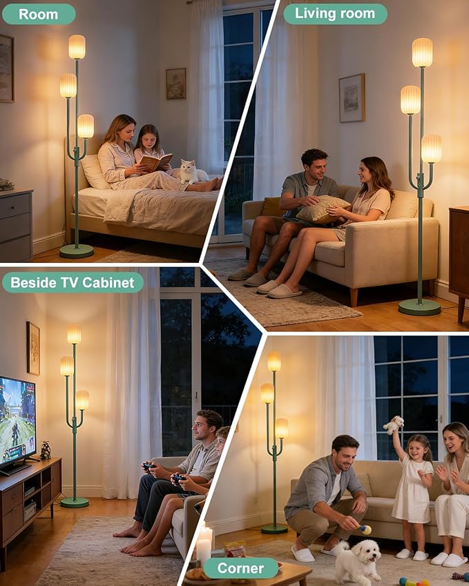 Lightdot 66IN Dimmable Floor Lamp 3-Lights Vintage Green Floor Lamps with Cylindrical Shade& Bulbs Included for Wedding/Party Modern Tall Standing Lamp with 5Lbs Heavy Base for Living Room/Bedroom