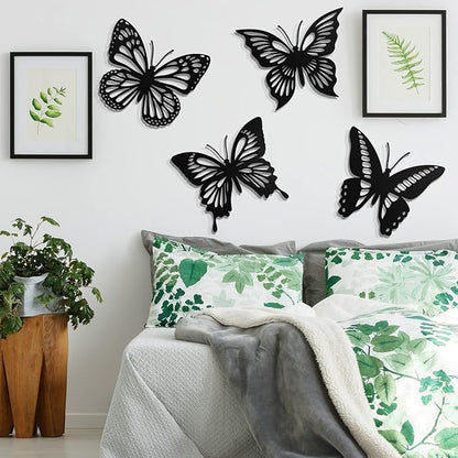 Qunclay 4 Pcs Wooden Butterfly Wall Decor Large Butterfly Wall Art Boho Home Hanging Modern Sculpture Decorations Modernist Signs for Living Room Bathroom Yard Gallery Indoor Outdoor(Black)