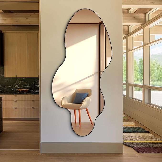 Large Irregular Mirror, 60"x30" Asymmetrical Wall Mirror with Metal Frame, Modern Organic Shaped Mirrors for Living Room Bedroom Hallway Entryway Fireplace, Horizontal or Vertical Hanging