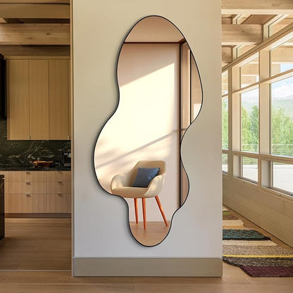 Large Irregular Mirror, 60"x30" Asymmetrical Wall Mirror with Metal Frame, Modern Organic Shaped Mirrors for Living Room Bedroom Hallway Entryway Fireplace, Horizontal or Vertical Hanging