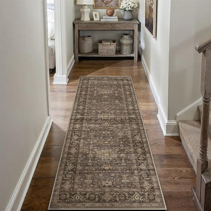 2x4 Washable Area Rug for Entryway Kitchen Vintage Brown Non Slip Low Pile Door Mat Traditional Retro Soft Small Carpet for Bathroom Bedroom Indoor Entrance Dorm