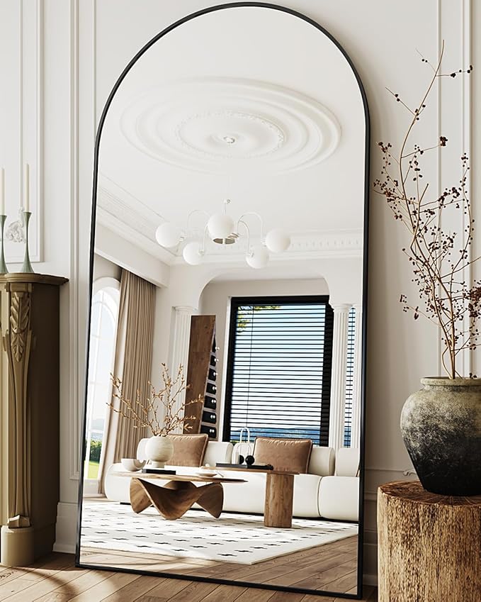 Full Length Mirror, 81"x41" Oversized Floor Mirror Freestanding, Full Body Floor Standing Mirror with Stand, Hanging Mounted for Bedroom Living Room, Black, Arched Style