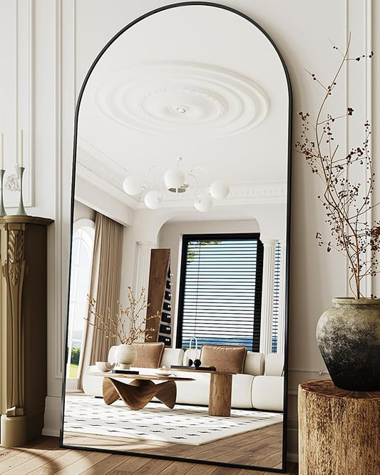 Full Length Mirror, 81"x41" Oversized Floor Mirror Freestanding, Full Body Floor Standing Mirror with Stand, Hanging Mounted for Bedroom Living Room, Black, Arched Style