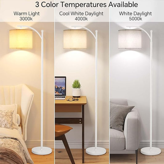SUNMORY Arc Floor Lamp, Modern Floor Lamp with 9W 3 Color Temperatures Bulb, Metal Standing Lamps with Adjustable Hanging Lampshade, Tall Floor Lamps for Living Room, Bedroom, Office