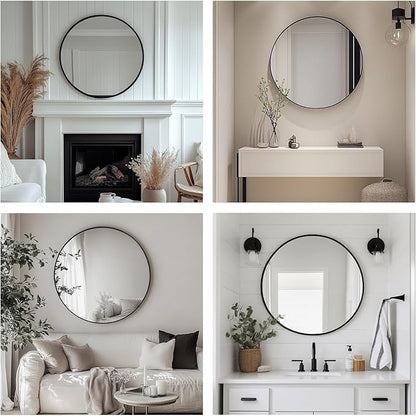 Oruii Black Circle Mirror, 20 inch Round Mirror Metal Frame, Black Bathroom Mirrors for Bedroom, Bathroom, Living Room, Over Sink, Rustic, Vanity