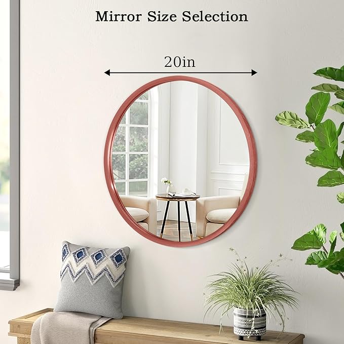 AOAOPQ Round Framed Mirror for Wall Mounted Makeup Red Brushed Rounded Corner Small Mirror Metal Frame Mirrors for Vanity Home Bedroom Living Room Entrance Porch