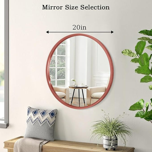 AOAOPQ Round Framed Mirror for Wall Mounted Makeup Red Brushed Rounded Corner Small Mirror Metal Frame Mirrors for Vanity Home Bedroom Living Room Entrance Porch