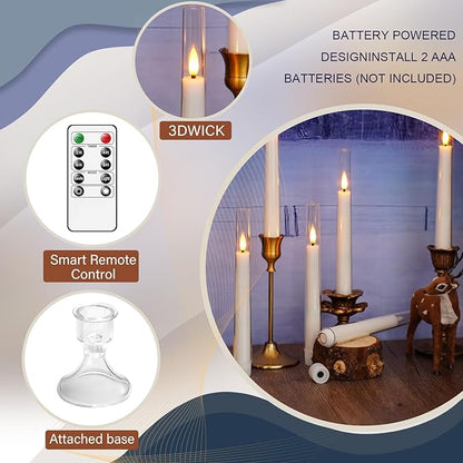 Sasigeiaa Flameless Taper Candles with Remote and Timer - 6 Pack LED Candles, Battery Operated, for Home, Wedding, Party (White)