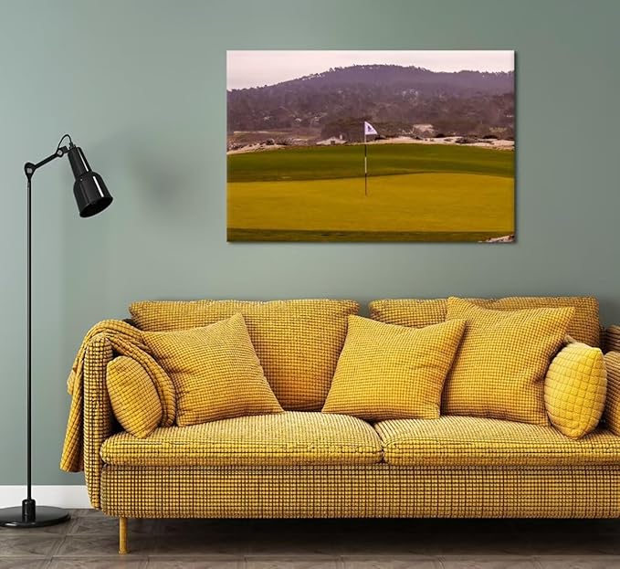 Pebble Beach Golf Course Picture Wall Art for Office Golf Course Canvas Wall Decor for Home Living Room Bedroom Bathroom Decorations Painting Framed Ready to Hang(18''H x 24''W)