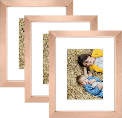 Golden State Art, 8x10 Picture Frame Set of 3 - Matted to 5x7 Photo - Engineered Wood Gallery Frame Set - Wall Mounting or Tabletop Display (Rose Gold,3 Pack)