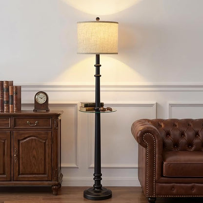 EJIAXIN Floor Lamps for Living Room with Side Table - 60" Resin Farmhouse Floor Lamp with Adjustable Color Temperatures - Vintage Standing Lamp Reading Light Retro Tall Lamp for Bedroom Office, Black