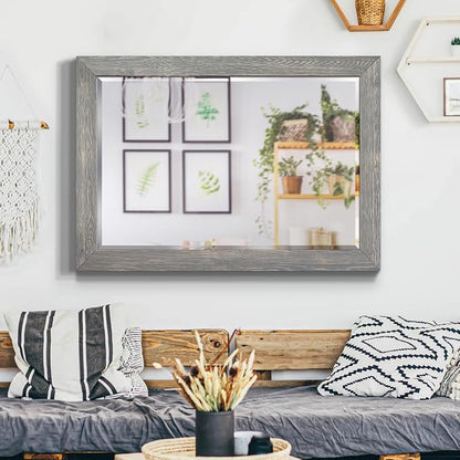 Wexford Home Gray Rustic Mirror Rectangular Barnwood Framed Wall Mirror for Home Decor, Vertical or Horizontal Hanging, 41x29