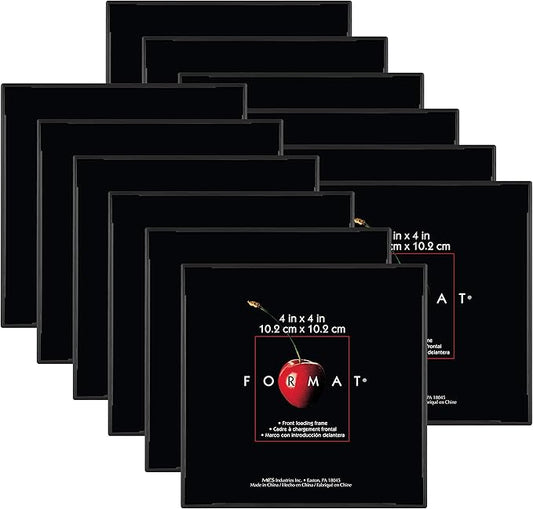 MCS Format 4x4 Picture Frame Black, Square Gallery Wall Vertical & Horizontal Wall Hanging Small Picture Frame or Tabletop Easel for Photos & Art Prints (12-Pack)
