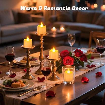 PChero Rechargeable Flameless Candles with Remote Timer & Charging Base, 12 Pack Votive Candles Battery Operated Tea Lights Flickering, LED Tealights for Home Wedding Halloween Fall Christmas Decor