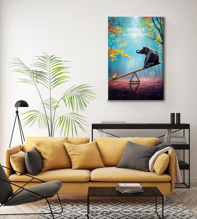 Elephant Wall Art Motivation Animals Poster Mindset Black and White Framed Canvas Artwork for Wall Decoration (28x44 inch)
