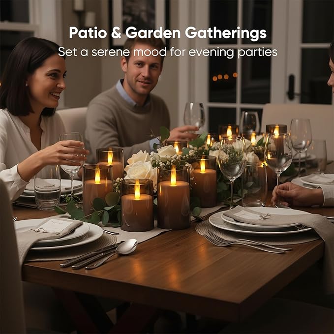 Amagic 3"×4" 5" 6" 6" 6" Gray Flameless Candles with Remote and Timer, Realistic Flickering Battery Operated Acrylic Led Fake Candles for Home Wedding Party Fall Christmas Decor, Set of 5