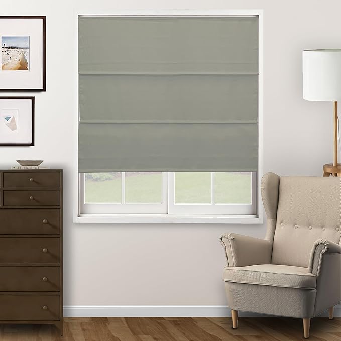 CHICOLOGY Cordless Roman Shade for Windows & French Doors, Ridgewood Sage, Privacy + Light Filtering Linen Look Fabric w/White Liner, True to Size, Inside/Outside Mount, 23" W x 72" H