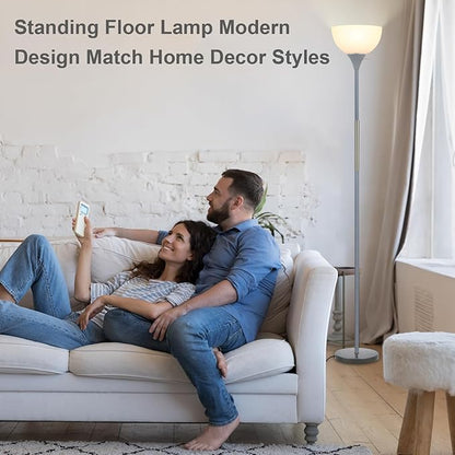 LALISU Floor Lamp, LED Standing Lamp 3 Way Dimmable Brightness Floor Lamp Rotary Switch Floor Lamps Modern Industrial Lamp with Shade, Tall Lamps for Living Room Bedroom Office Dining Room (Grey)