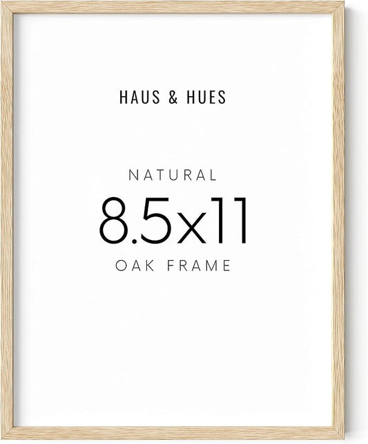 HAUS AND HUES Beige Oak Wood 8.5x11 Picture Frame - Modern Wood Wall Art Display - Lightweight 8.5x11 Frame for Certificates, Photos, Posters - Ready-to-Hang Vertically & Horizontally (Set of 1)