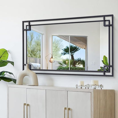 Chende Rectangular Black Mirror for Decor, 59''x30'' Large Living Room Mirror with Metal Frame, Modern Decorative Mirror for Bathroom Entryway, Horizontal/Vertical Hanging