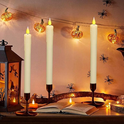 KSWING Upgraded Real Wax LED Flameless Taper Candles with Remote, 2 PCS Ivory Dripping Candlesticks Battery Operated 3D Flickering - 9.6" Long Realistic Fake Candle Sticks for Home/Wedding/Xmas Decor