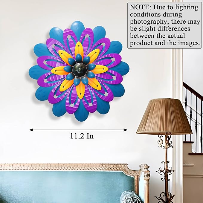 Metal Flowers Wall Decor Indoor Outdoor Metal Wall Art for Home Farmhouse Living Room Bedroom Bathroom Garden Decorations - Purple & Blue