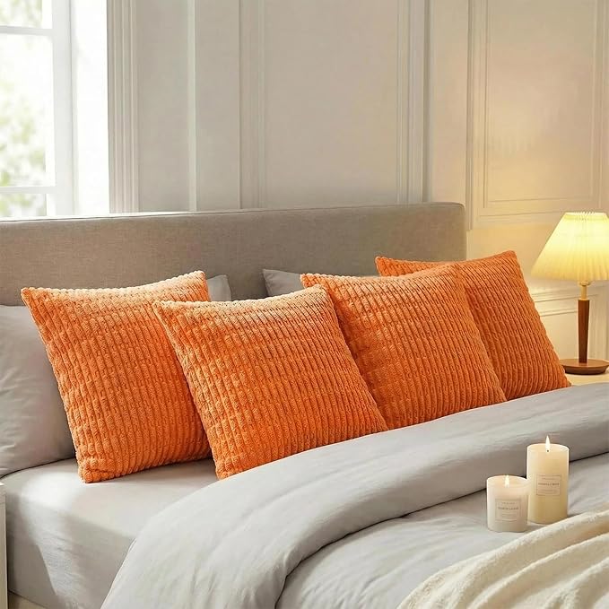 Fancy Homi 4 Packs Decorative Throw Pillow Covers for Living Room Couch Bed, Modern Farmhouse Boho Home Décor Accent Cushion Case, 22" x 22", Orange