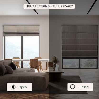 CHICOLOGY Cordless Roman Shade for Windows & French Doors, Ridgewood Dark Elm, Privacy + Light Filtering Linen Look Fabric w/White Liner, True to Size, Inside/Outside Mount, 29" W x 72" H