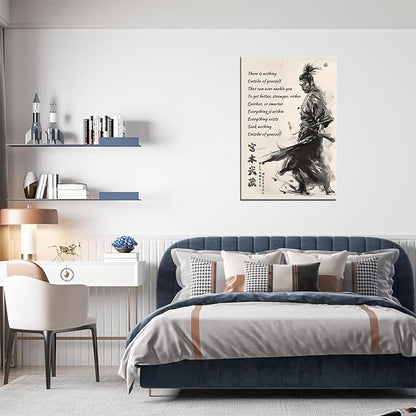 Japanese Samurai Wall Art Miyamoto Musashi Canvas Prints Vintage Japanese Artwork Motivational Poster Inspirational Quotes Painting for Men Bedroom Living Room Office (24''W x 36''H)