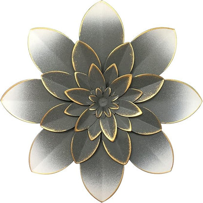 Grey Metal Flower Wall Art Decor, 9.5“ Rustic Modern Floral Sculpture, Distressed Iron Wall Hanging Home Decoration Accent Artworks for Indoor Kitchen Bedroom Living Room Office Outdoor Garden Patio
