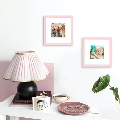 Picrit 8x8 Picture Frame Set of 12, Display 5x5 with Mat or 8 x 8 without Mat, Photo Frames for Wall Mounting or Table Top Display, Pink