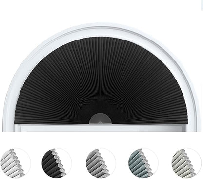Arch Window Shade Blackout Cellular Shades Half Circle Moon Window Covering No Drill Honeycomb Cordless Blinds for Indoor Window Room Darkening Easy Install Light Blocking Blinds (1, Black, 36x18inch)