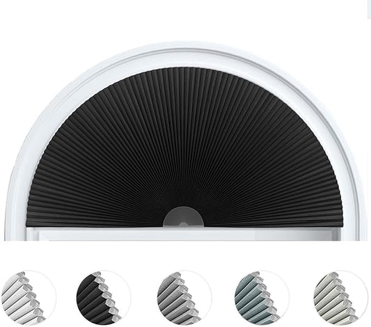Arch Window Shade Blackout Cellular Shades Half Circle Moon Small Window Covering No Drill Honeycomb Blinds for Indoor Windows Room Darkening Easy Install Light Blocking Blinds (1, Black, 24x12inch)