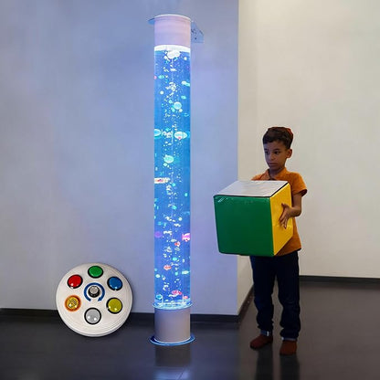 6FT Floating Balls & Colorful Beads Bubble Tube – Color-Changing LED with Remote & App, Works with Multiple Wireless Controllers, Sensory Night Light with Wall Bracket for Home & Therapy Rooms