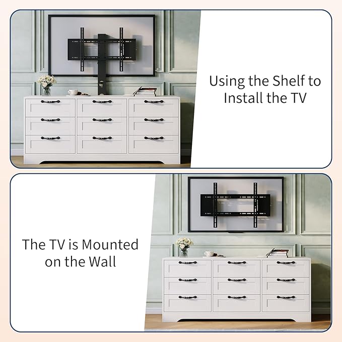 GarveeHome 9 Drawer Dresser TV Stand with Mount for 32-85 in TVs, Modern Entertainment Center with Drawers, Media Console Table for Bedroom Living Room