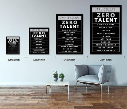 Zero Talent Required Motivational Wall Art -10 Keys to Success Poster, Positive Quotes Prints Inspirational Office Wall Decor for Professionals, Students & Home Gym (Framed 12 x 16 in)
