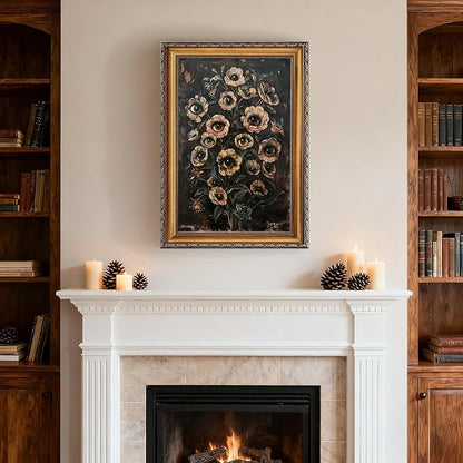 Balsuka Dark Academic Flowers and Eye Wall Art Gothic Creepy Botanical Poster Retro Surreal Floral Painting Aesthetic Horrible Collage Canvas Print for Halloween Bedroom Decor 24x36inch Vintage Framed