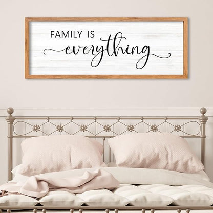 AuraPeak Family Is Everything Wall Decor Rustic Dining Room Sign for Horizontal Home Living Room Entryway Hallway Wood Hanging Plaque Wall Art Decoration (Wood 40"×15")